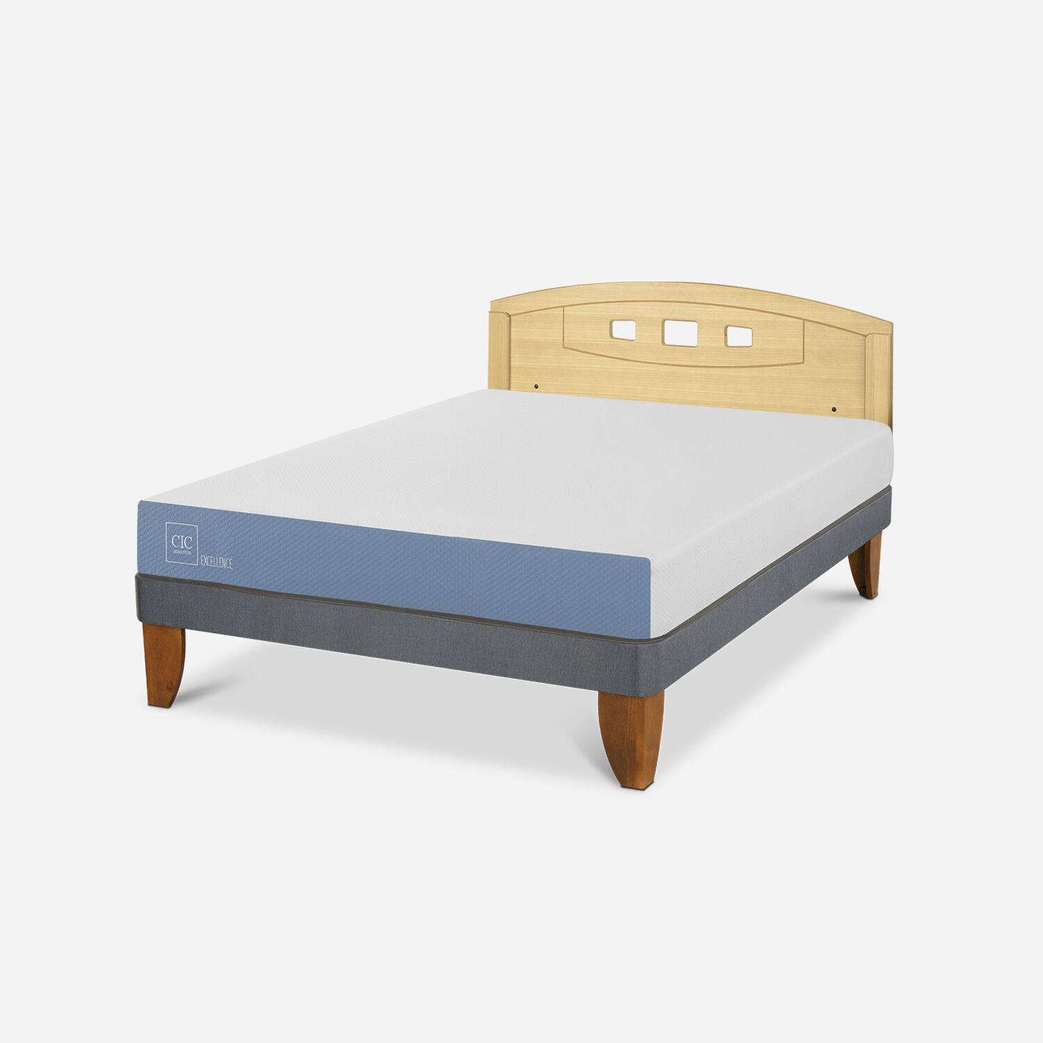 Cama Europea 2 Plazas Excellence Base Normal + Respaldo Gales Mostaza