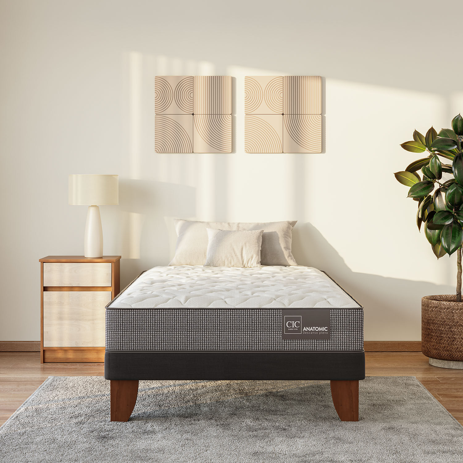 Cama Europea 1,5 Plazas Anatomic + Set Dubl&iacute;n Chocolate