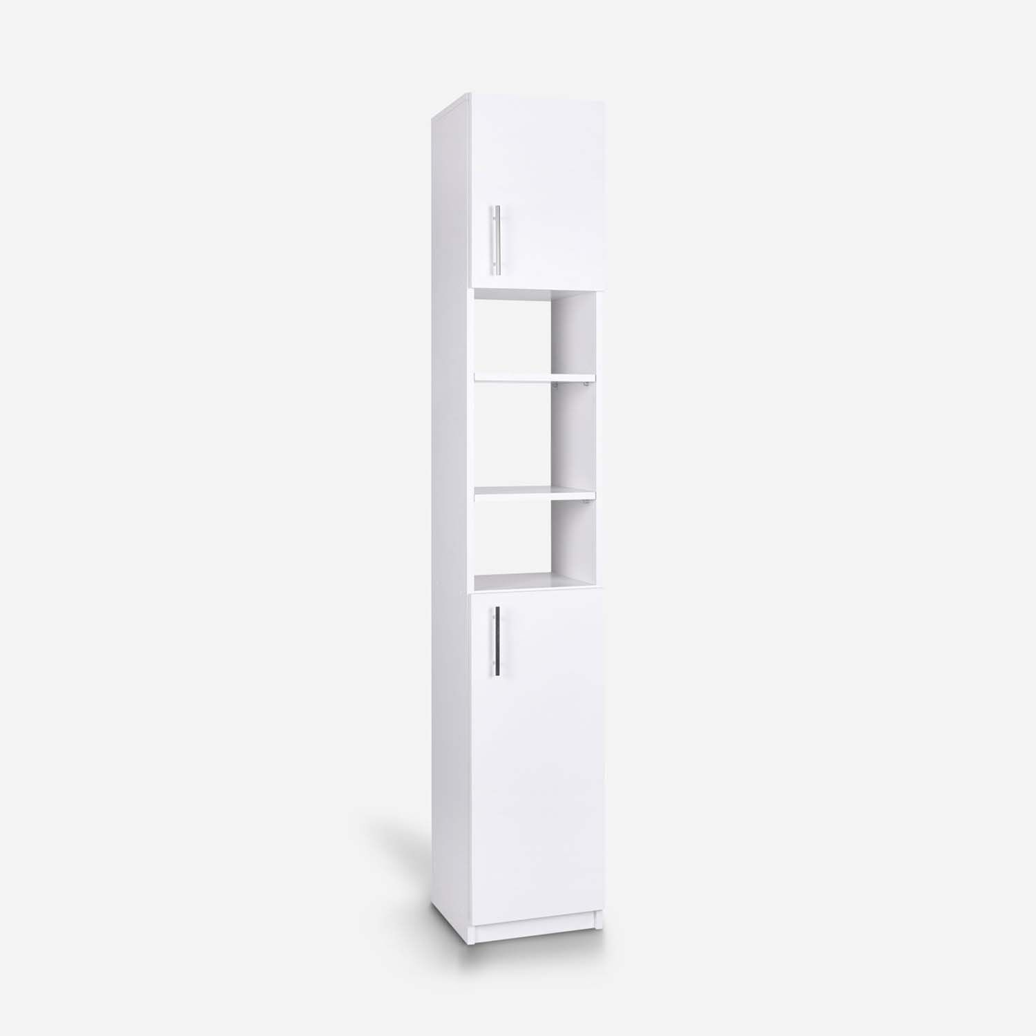 Set de Ba&ntilde;o Estante 2 Puertas 1 Repisa + Vanitorio + Estante Organizador Blanco