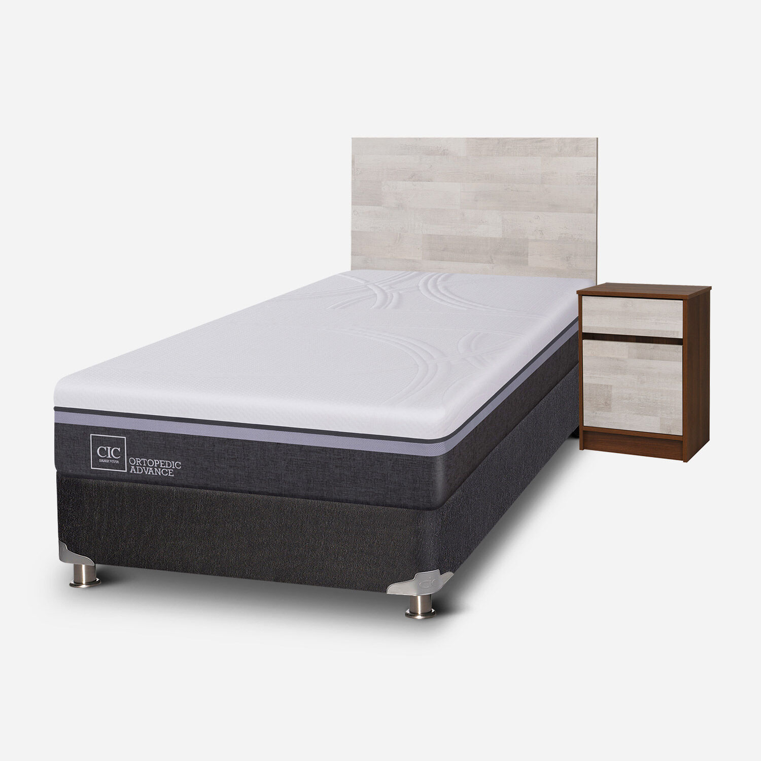 Box Spring 1,5 Plazas Ortopedic Advance 5 Zonas + Set Legno