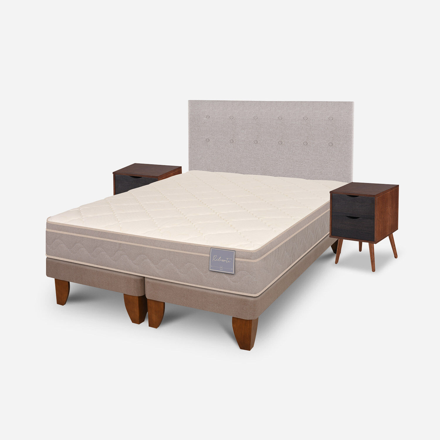 Cama Europea 2 Plazas Rilassati Base Dividida + Set Tigris