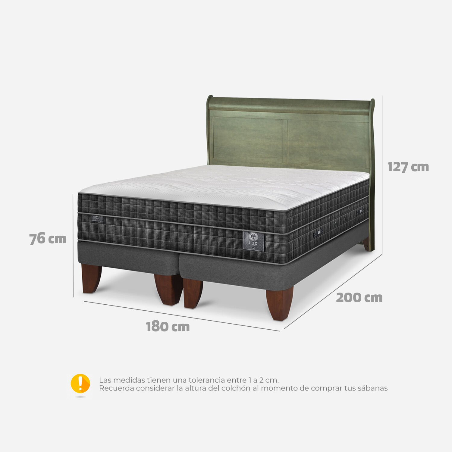 Cama Europea King Lux + Respaldo Mir&oacute; Olivo