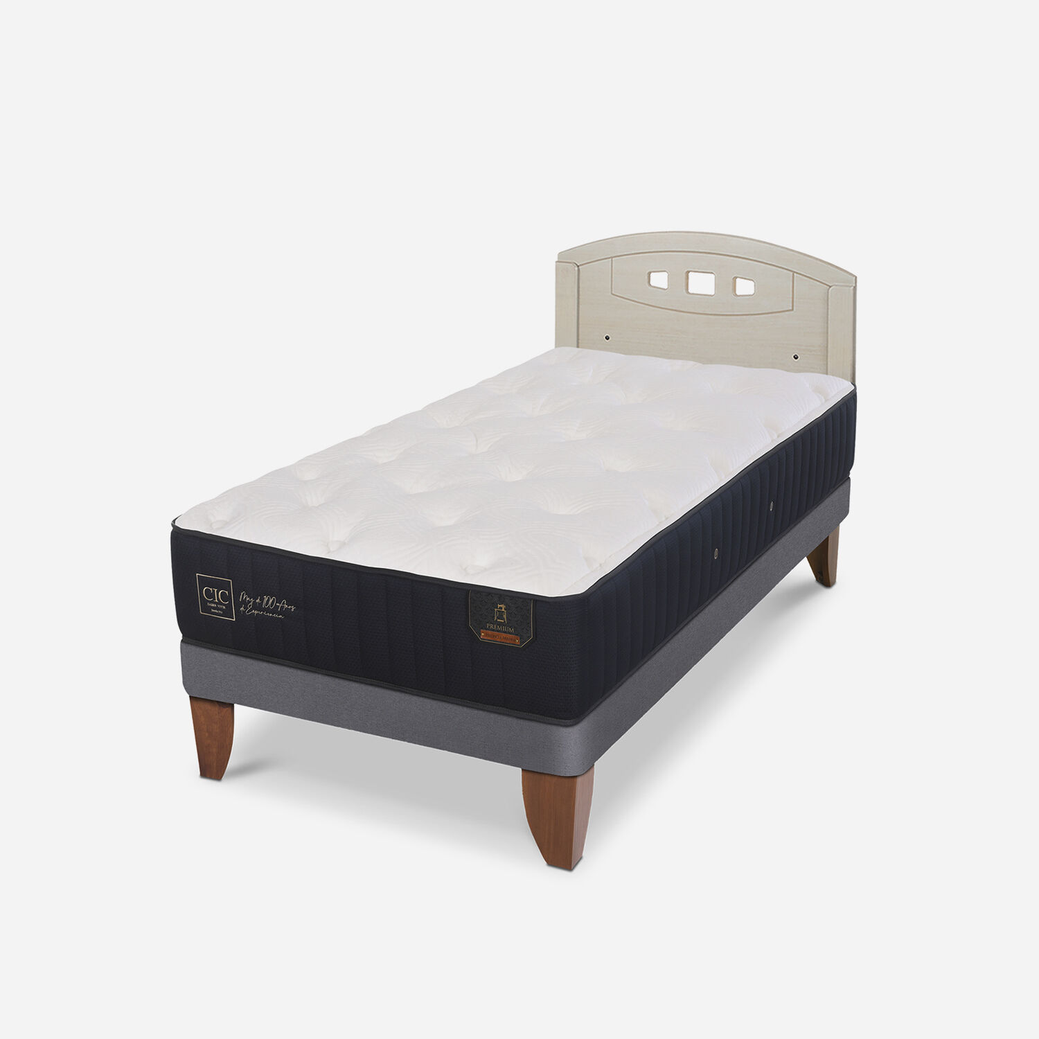 Cama Europea 1,5 Plazas Premium + Respaldo Gales Alpino