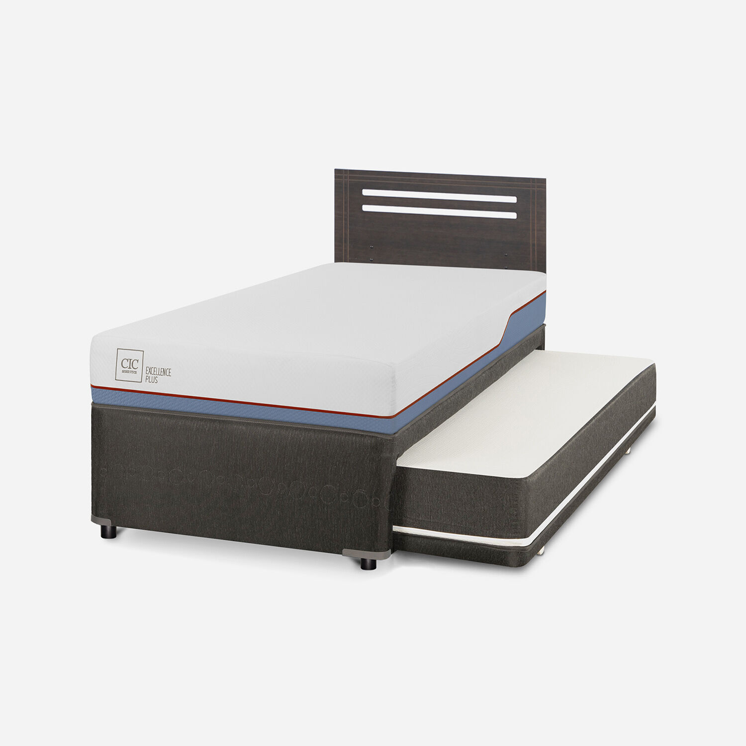 Cama Nido Div&aacute;n Excellence Plus + Respaldo M&uacute;nich Gris
