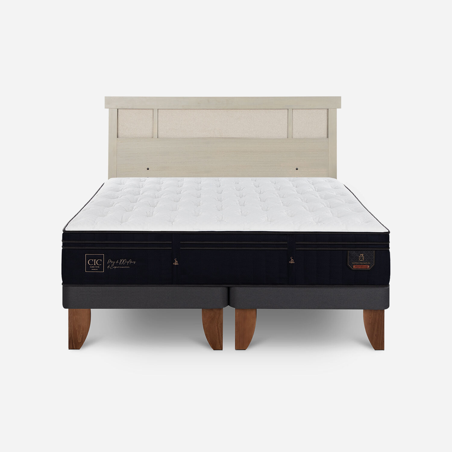 Cama Europea 2 Plazas Super Premium Base Dividida + Respaldo Dubl&iacute;n Alpino