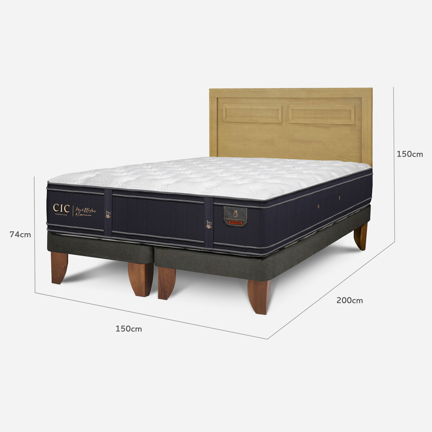 Cama Europea 2 Plazas Grand Premium Base Dividida + Respaldo Mil&aacute;n Mostaza