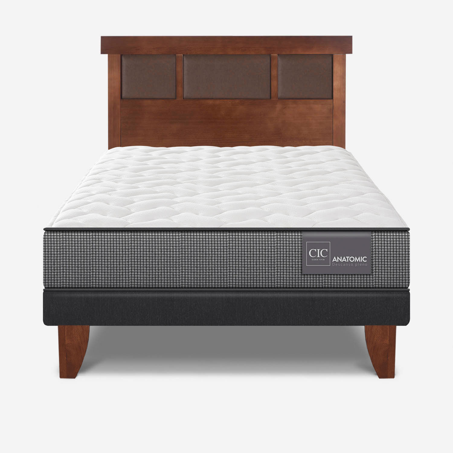 Cama Europea 1,5 Plazas Anatomic + Respaldo Dubl&iacute;n Caramel
