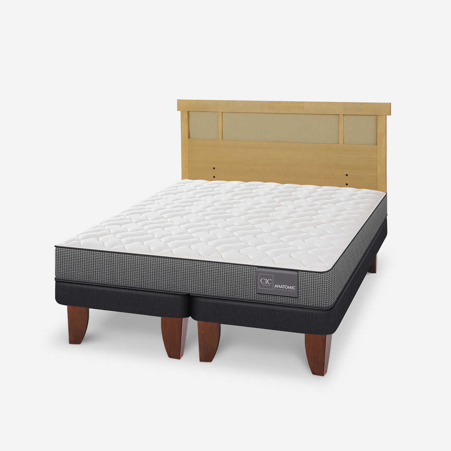 Cama Europea King Anatomic + Respaldo Dubl&iacute;n Mostaza