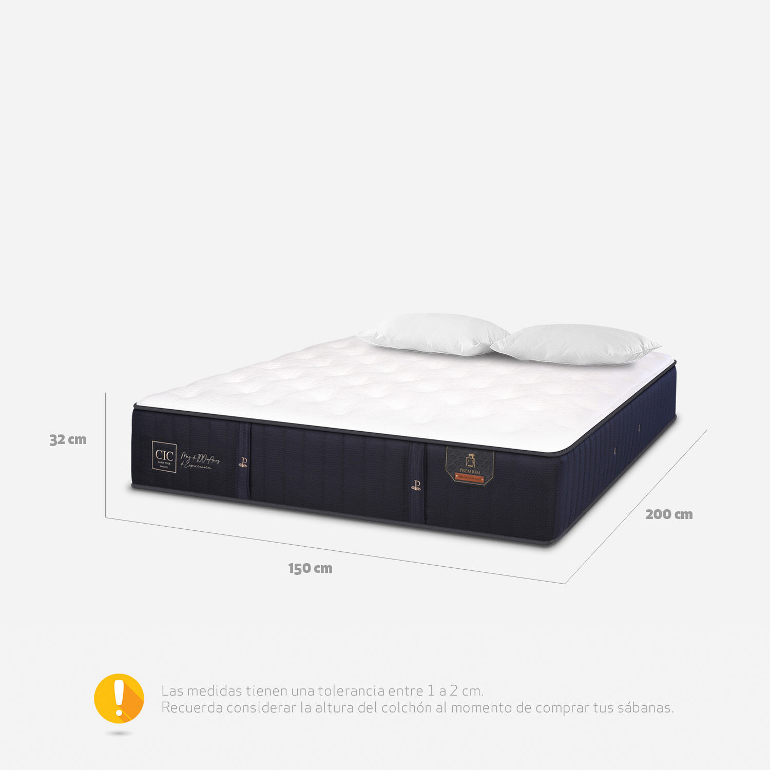 Colch&oacute;n 2 Plazas Premium 150x200 + Almohadas
