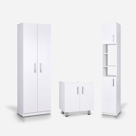 Set de Ba&ntilde;o Vanitorio + Estante Organizador + Organizador 2 Puertas Blanco