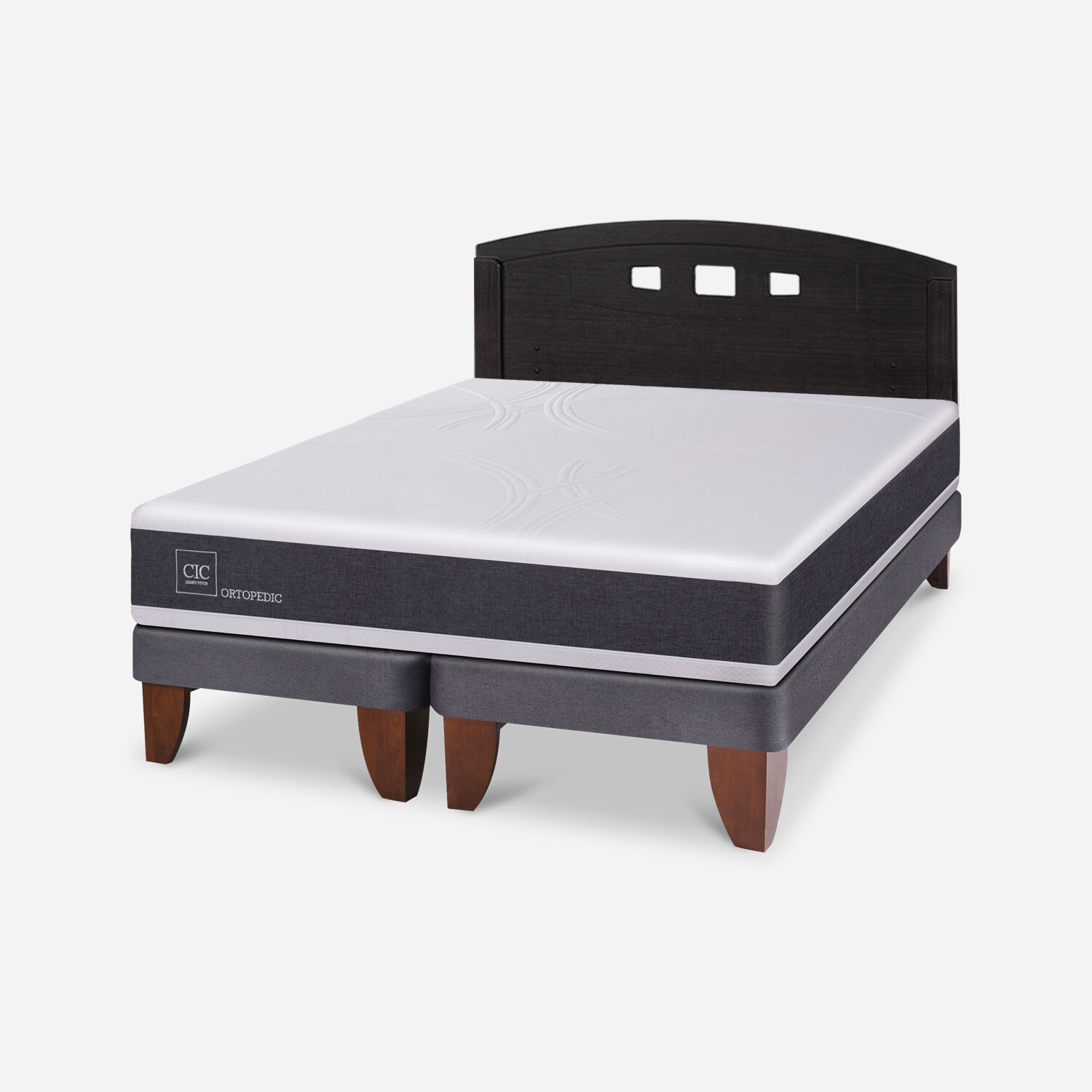 Cama Europea 2 Plazas Ortopedic Base Dividida + Respaldo Gales Negro