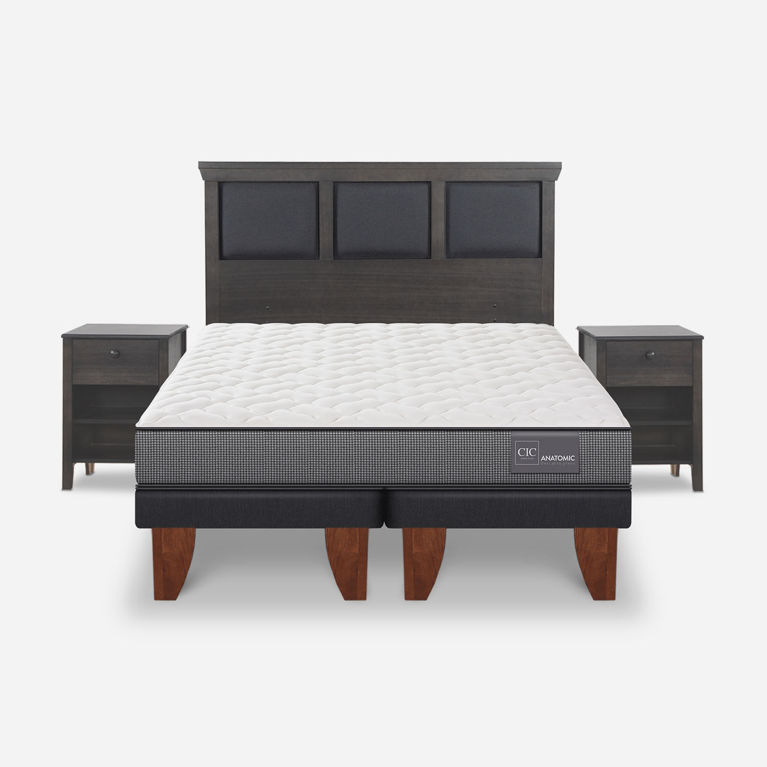 Cama Europea 2 Plazas Anatomic Base Dividida + Set Torino Gris