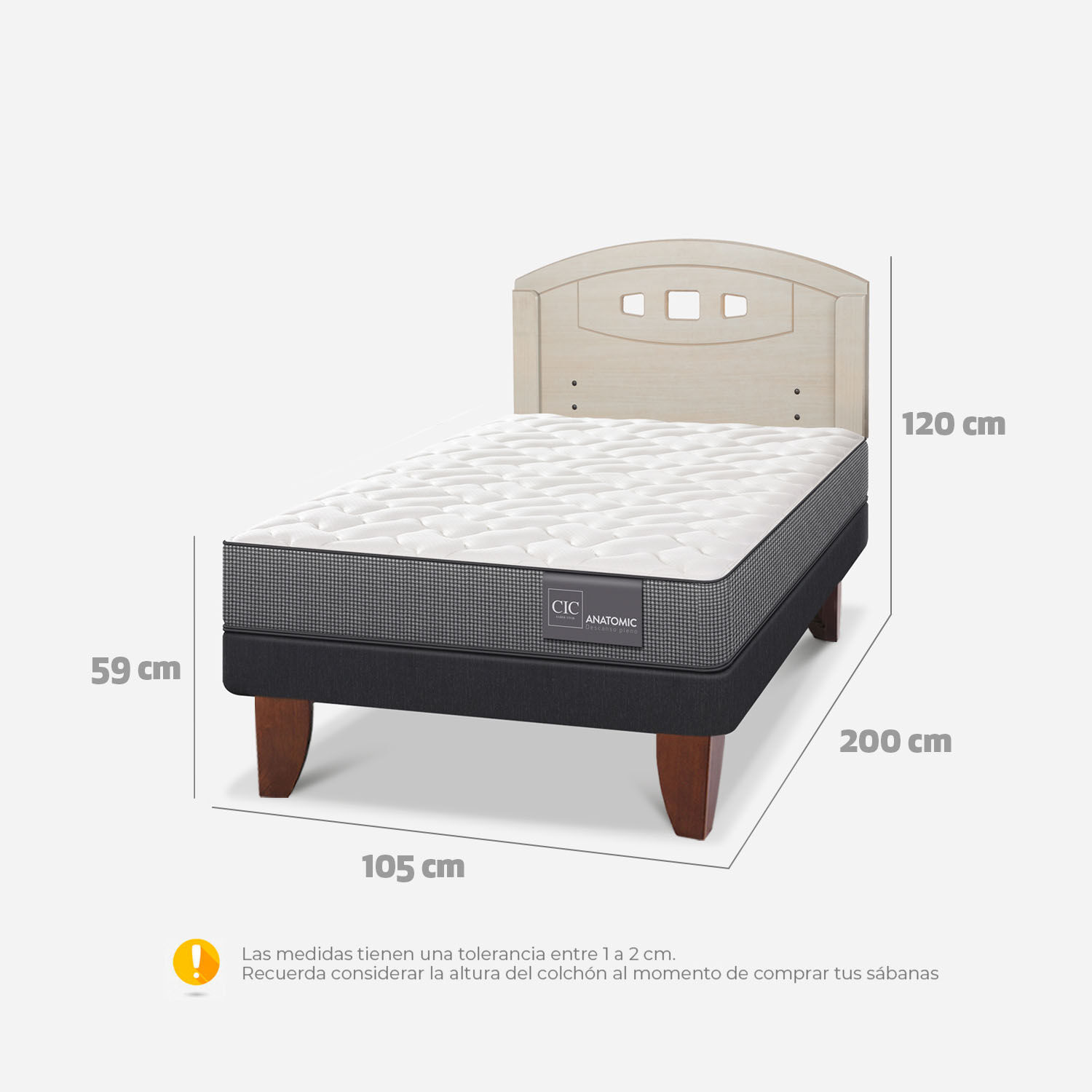 Cama Europea 1,5 Plazas Anatomic + Respaldo Gales Alpino