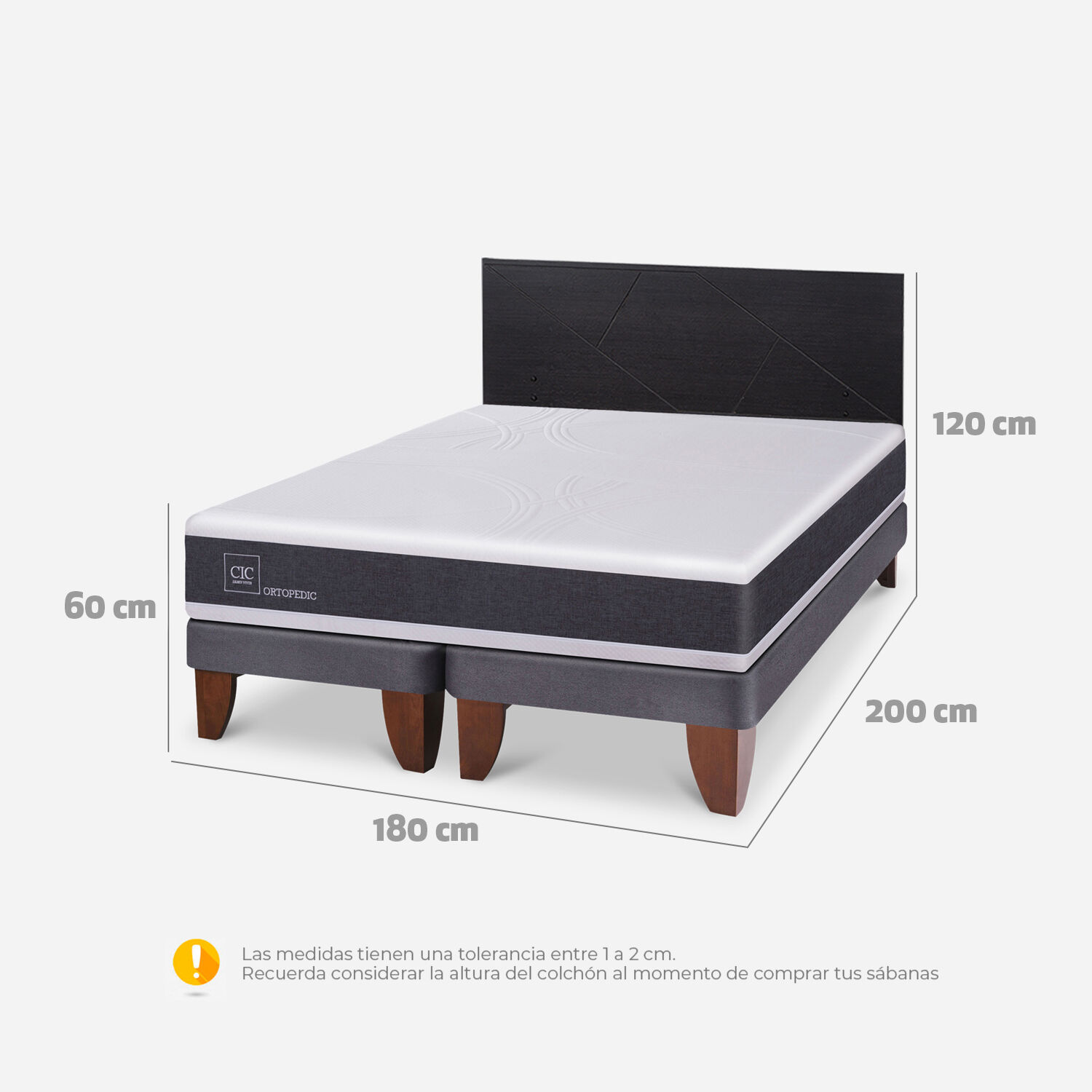 Cama Europea King Ortopedic + Respaldo Villarrica Negro