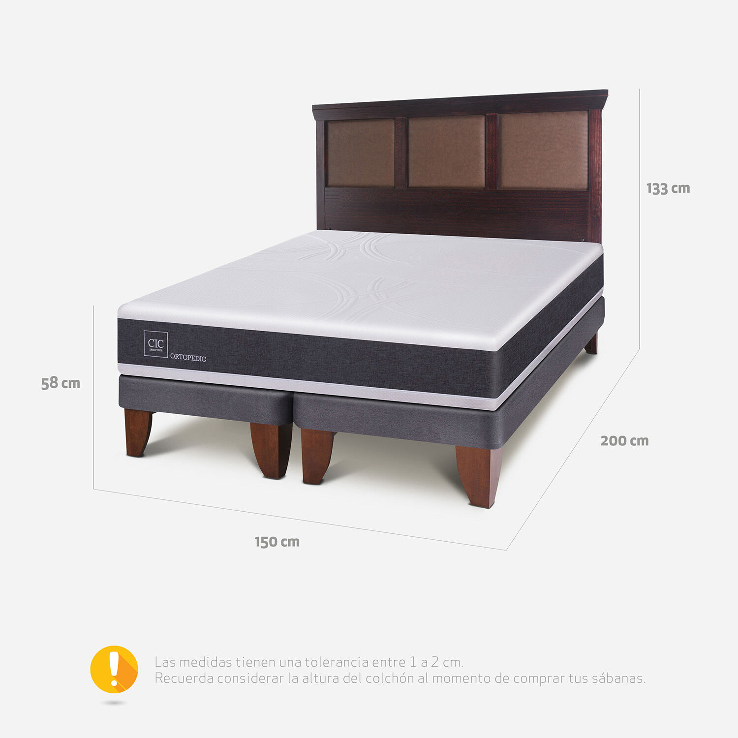 Cama Europea 2 Plazas Ortopedic Base Dividida + Respaldo Torino Chocolate