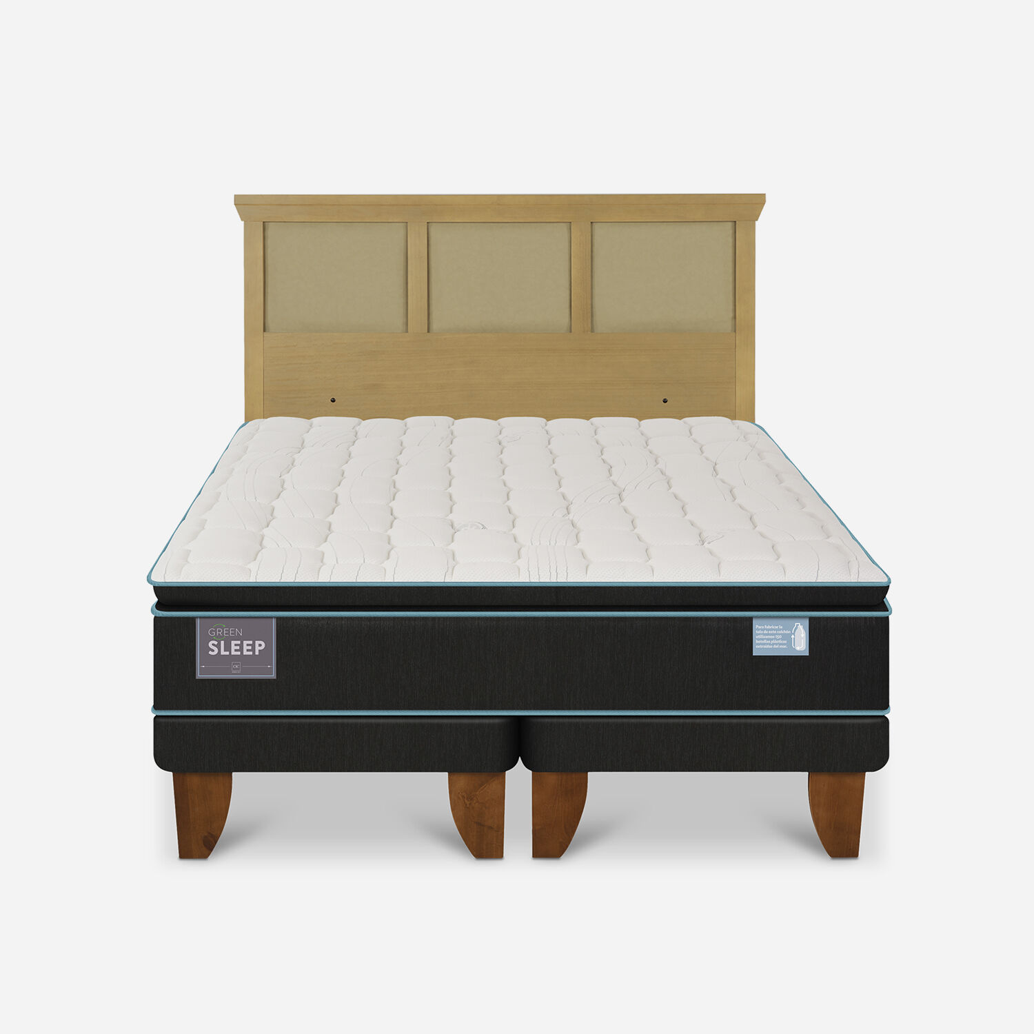 Cama Europea King Green Sleep + Respaldo Torino Mostaza