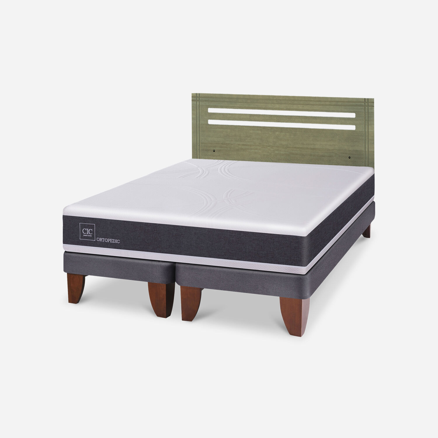 Cama Europea 2 Plazas Ortopedic Base Dividida + Respaldo M&uacute;nich Olivo