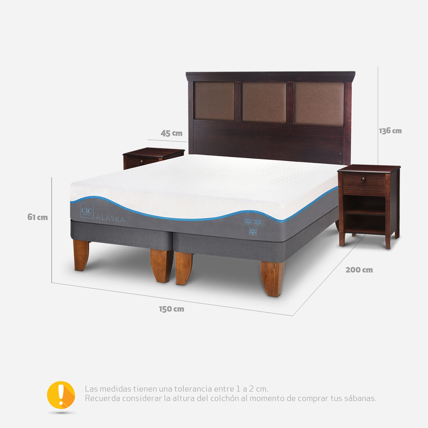 Cama Europea 2 Plazas Alaska Base Dividida + Set Torino Chocolate
