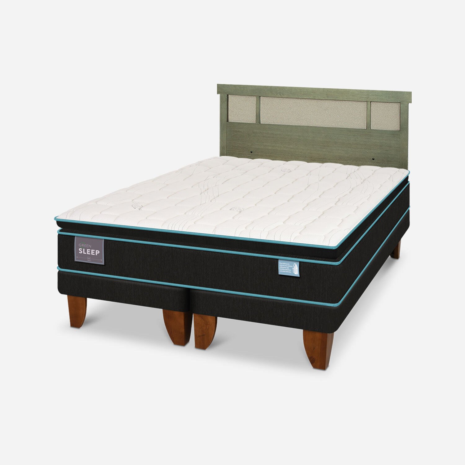 Cama Europea King Green Sleep + Respaldo Dubl&iacute;n Olivo