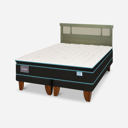 Cama Europea King Green Sleep + Respaldo Dubl&iacute;n Olivo