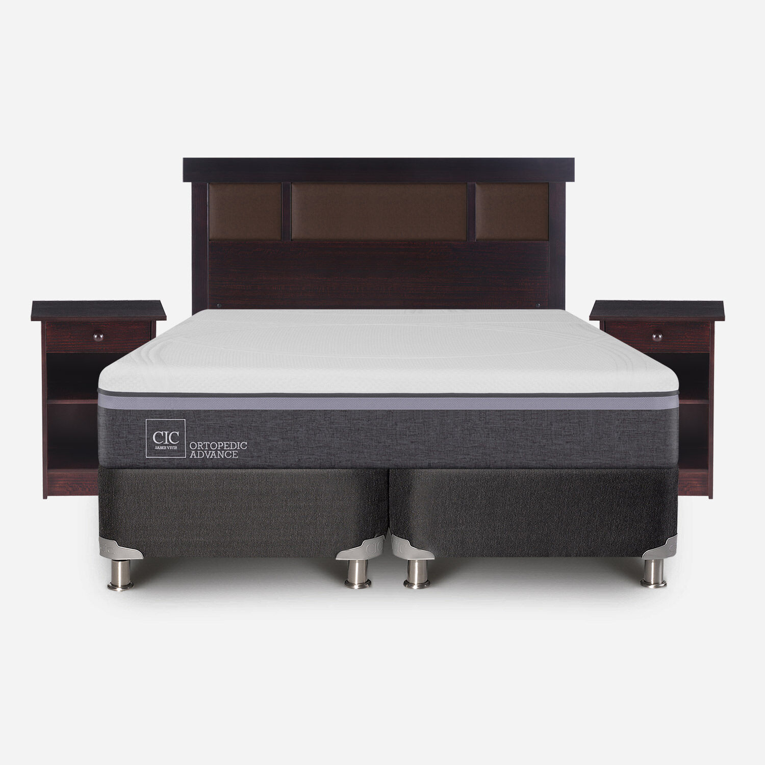 Box Spring 2 Plazas Ortopedic Advance Base Dividida 5 Zonas + Set Dubl&iacute;n Chocolate