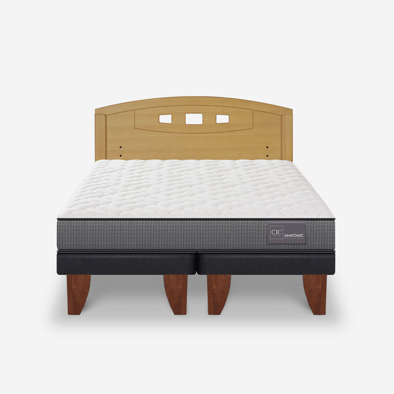 Cama Europea 2 Plazas Anatomic Base Dividida + Respaldo Gales Mostaza
