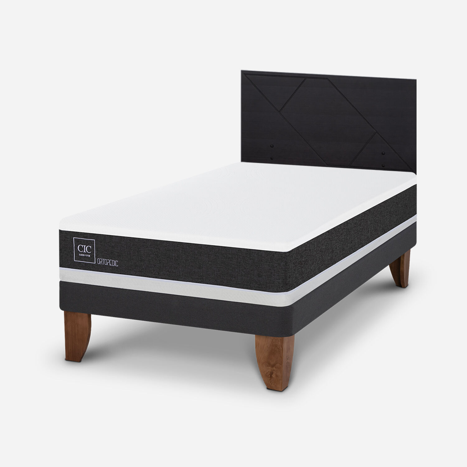 Cama Europea 1,5 Plazas Ortopedic + Respaldo Villarrica Negro