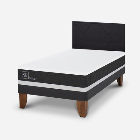 Cama Europea 1,5 Plazas Ortopedic + Respaldo Villarrica Negro
