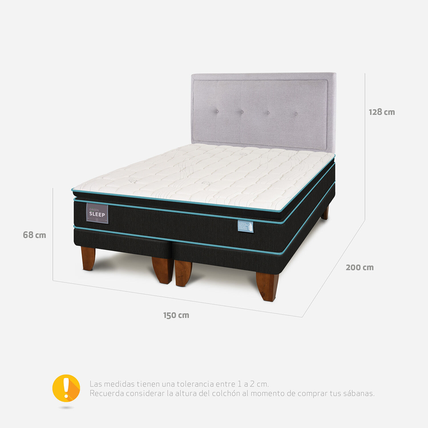 Cama Europea 2 Plazas Green Sleep Base Dividida + Respaldo Ganges