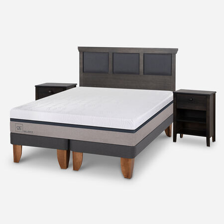 Cama Europea 2 Plazas Balance Base Dividida + Set Torino Gris