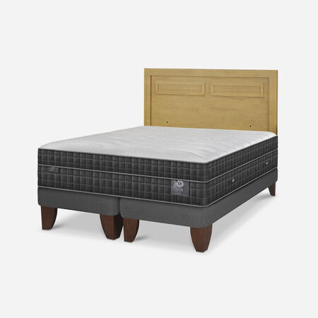 Cama Europea 2 Plazas Lux Base Dividida + Respaldo Mil&aacute;n Mostaza