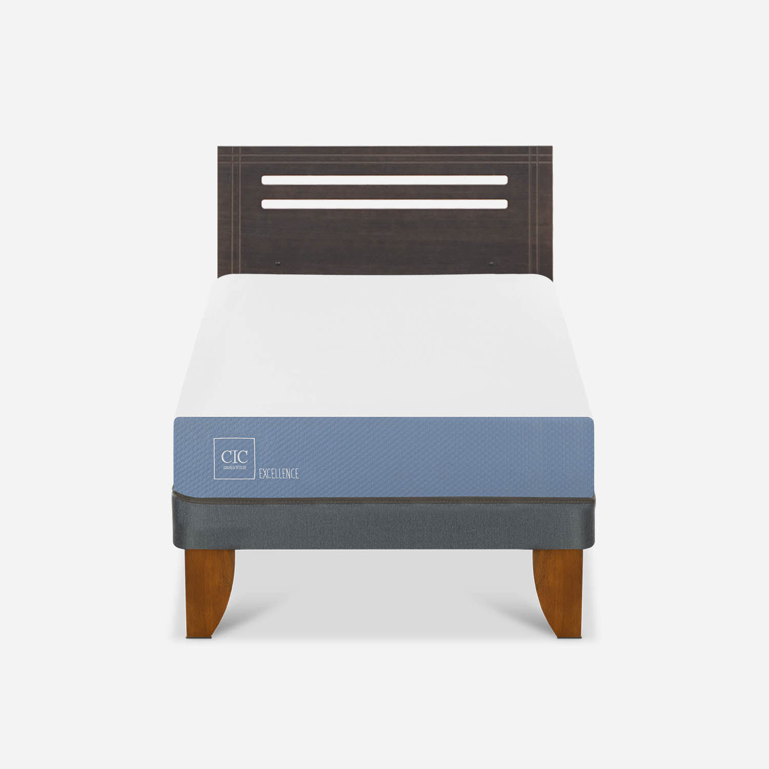 Cama Europea 1,5 Plazas Excellence + Respaldo M&uacute;nich Gris