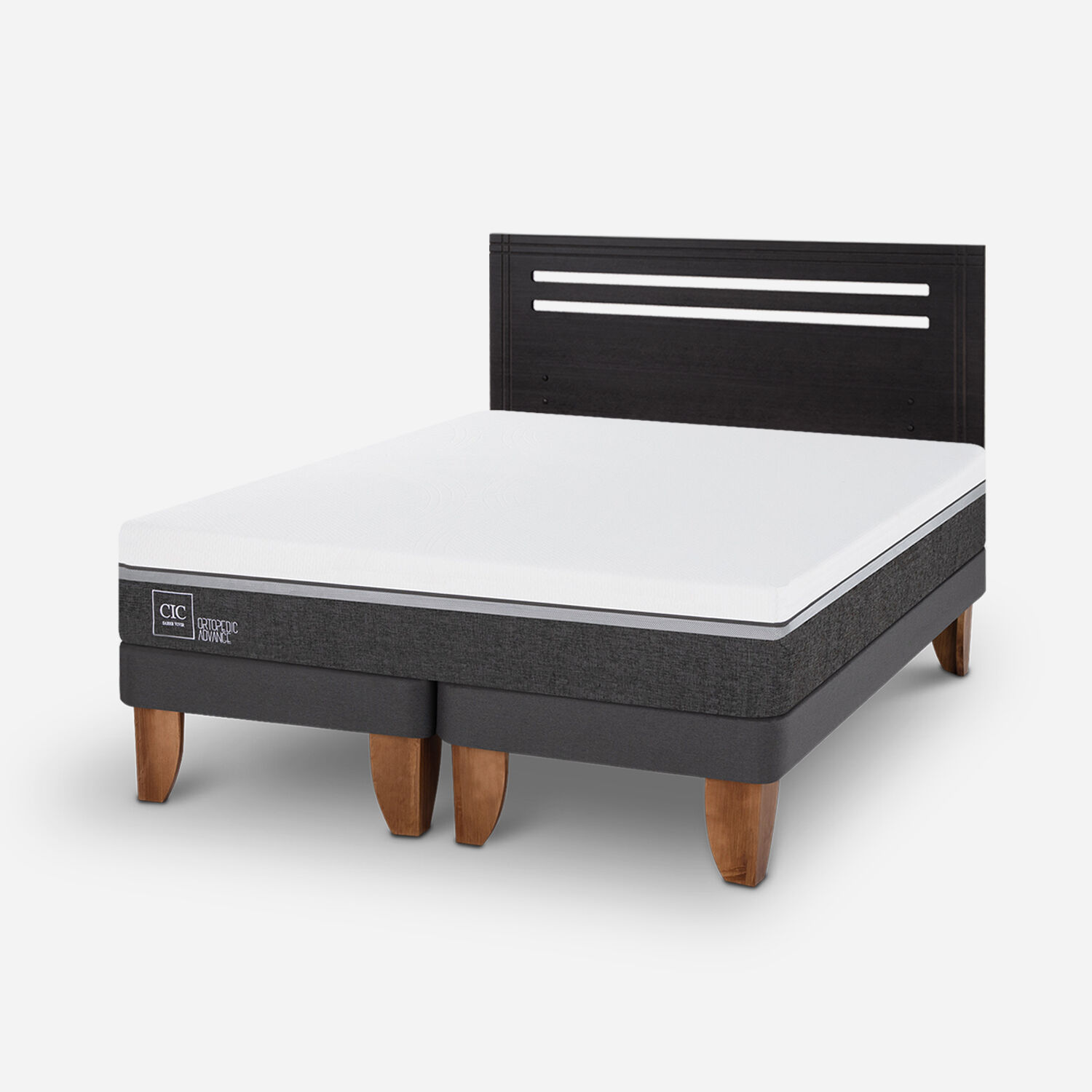 Cama Europea 2 Plazas Ortopedic Advance Base Dividida + Respaldo M&uacute;nich Negro