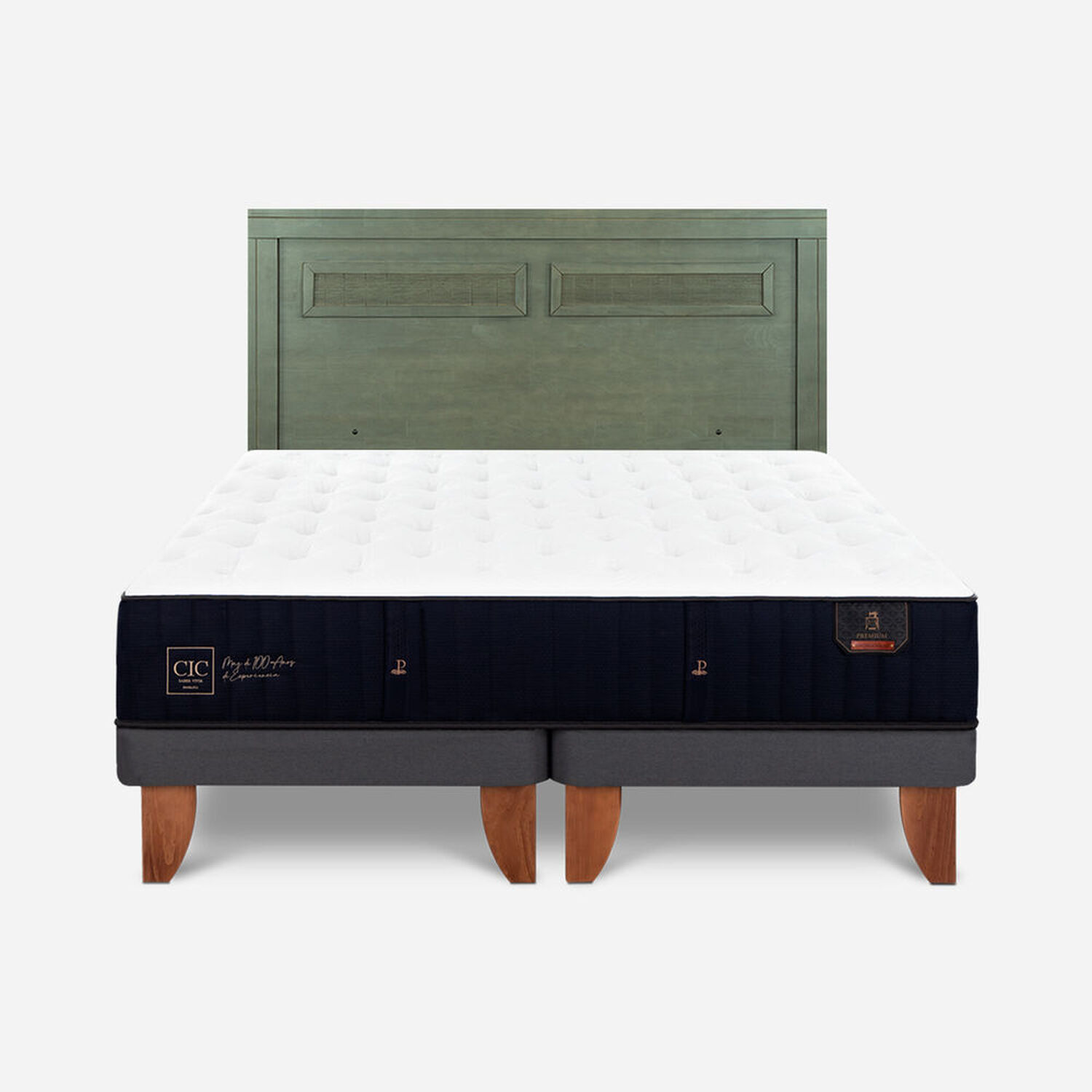 Cama Europea King Premium + Respaldo Mil&aacute;n Olivo