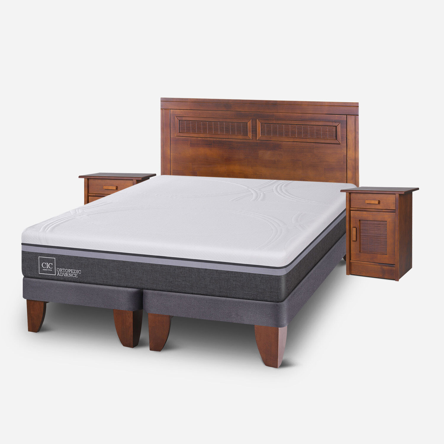 Cama Europea 2 Plazas Ortopedic Advance Base Dividida + Set Mil&aacute;n Caramel