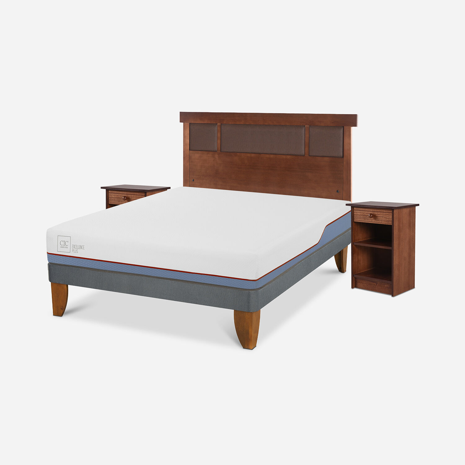 Cama Europea 2 Plazas Excellence Plus Base Normal + Set Dubl&iacute;n Caramel