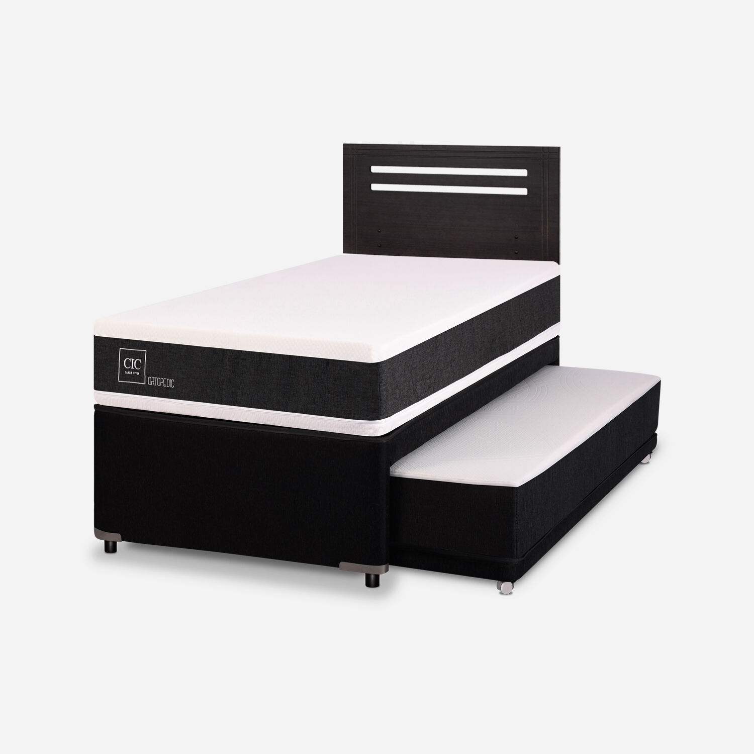 Cama Nido Div&aacute;n Ortopedic + Respaldo M&uacute;nich Negro