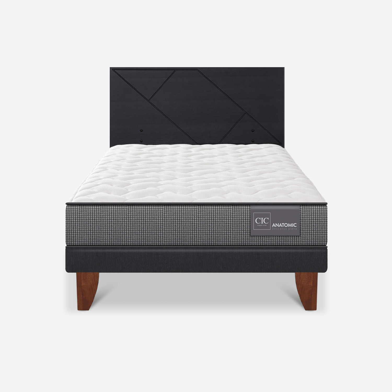 Cama Europea 1,5 Plazas Anatomic + Respaldo Villarrica Negro