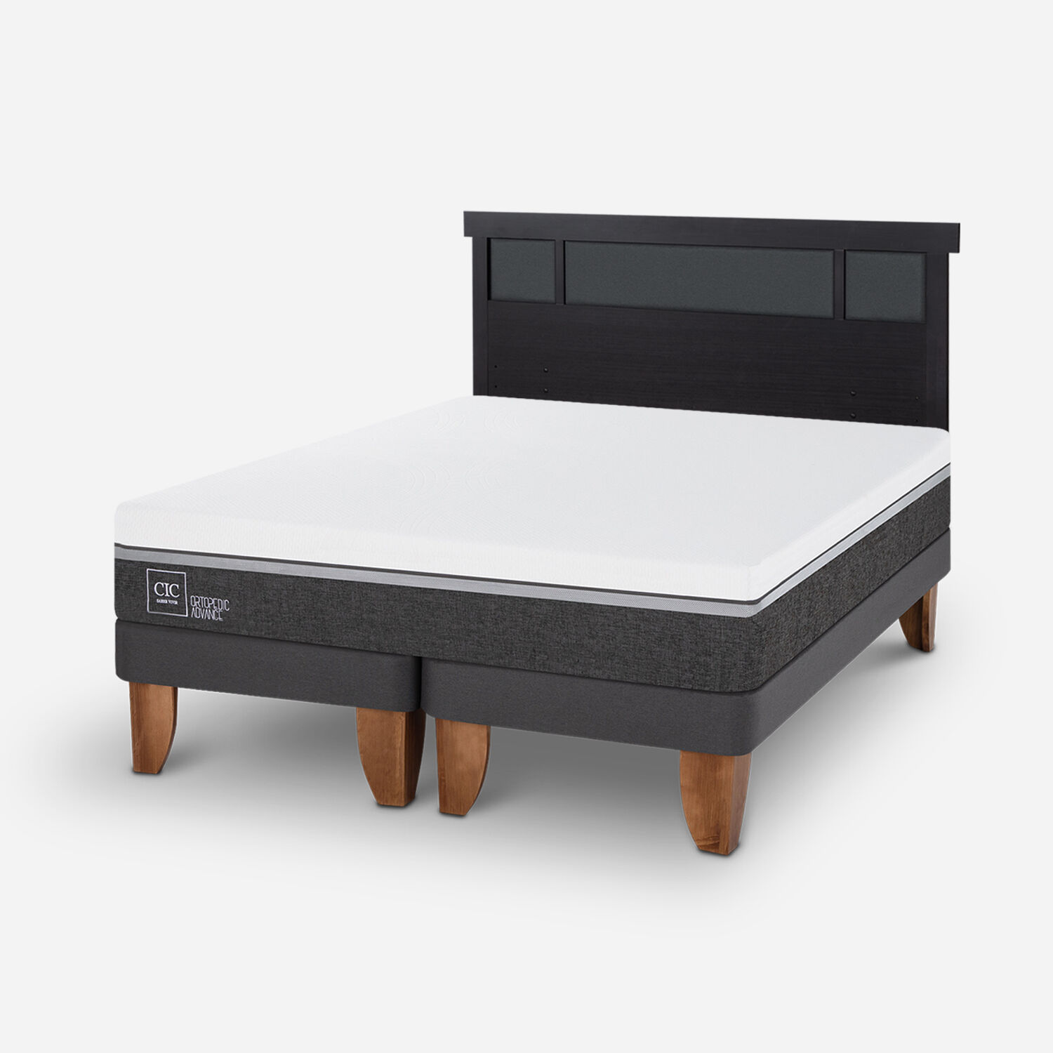 Cama Europea 2 Plazas Ortopedic Advance Base Dividida + Respaldo Dubl&iacute;n Negro