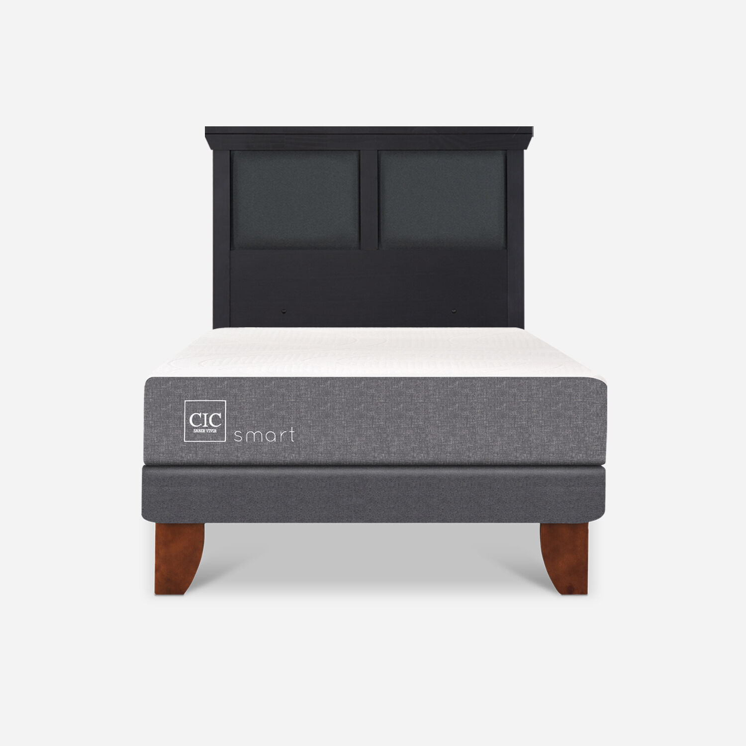 Cama Europea 1 Plaza Smart + Respaldo Torino Negro