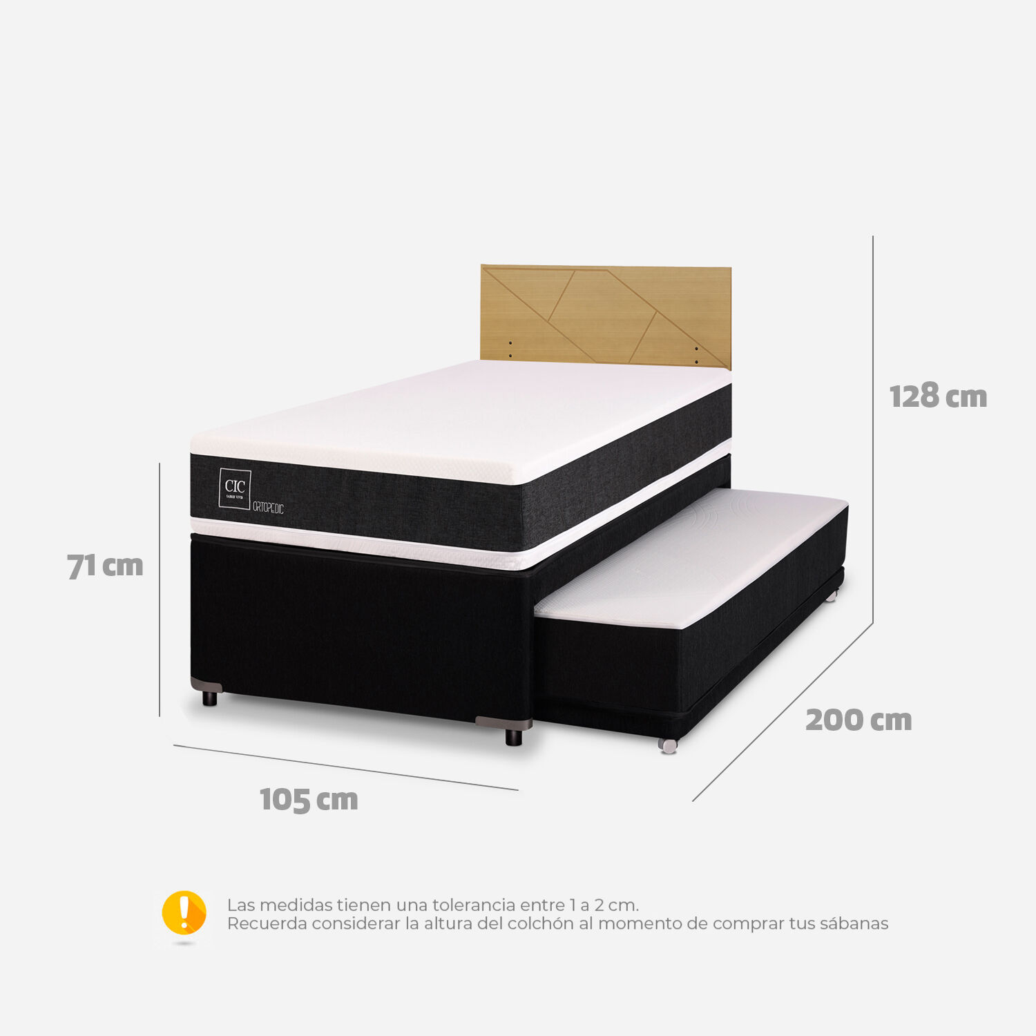 Cama Nido Div&aacute;n Ortopedic + Respaldo Villarrica Mostaza