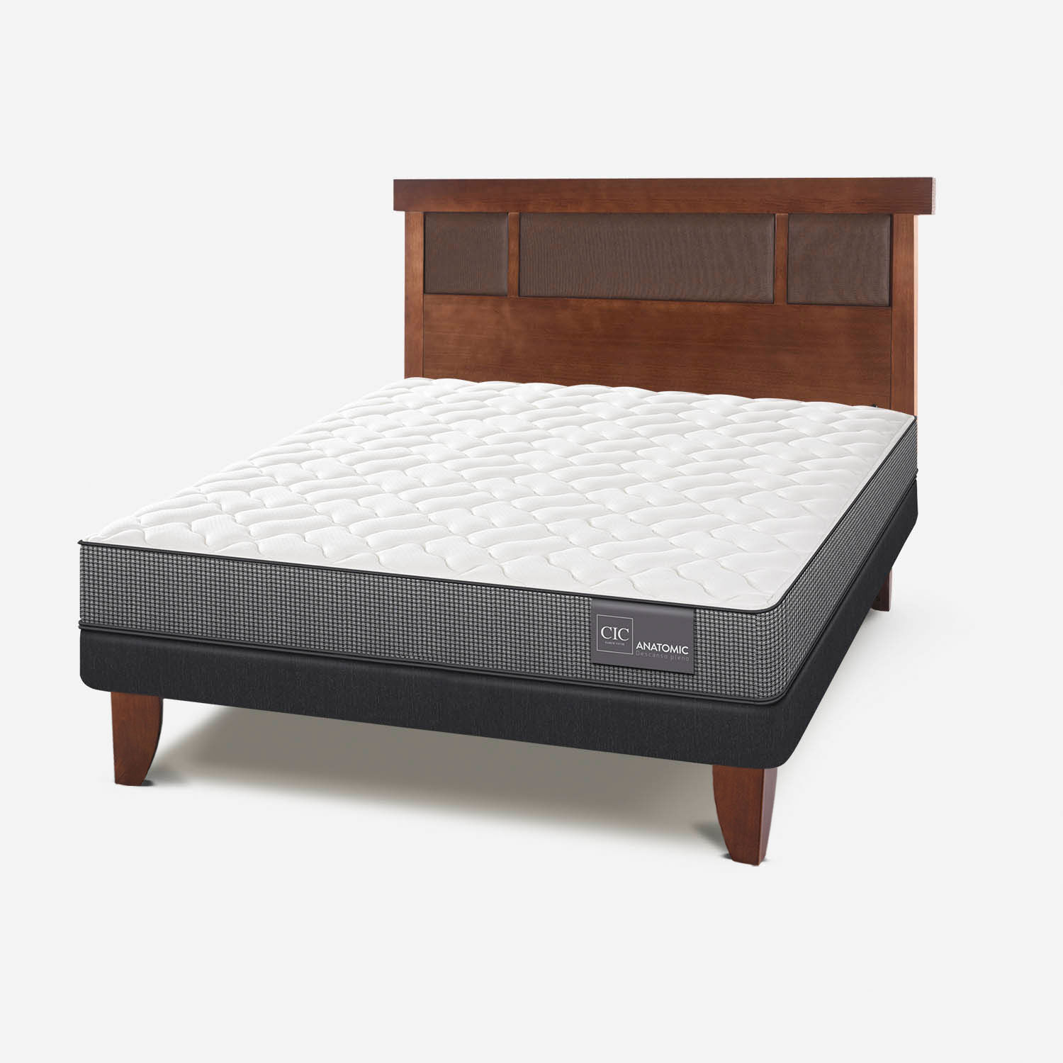 Cama Europea 2 Plazas Anatomic Base Normal + Respaldo Dubl&iacute;n Caramel