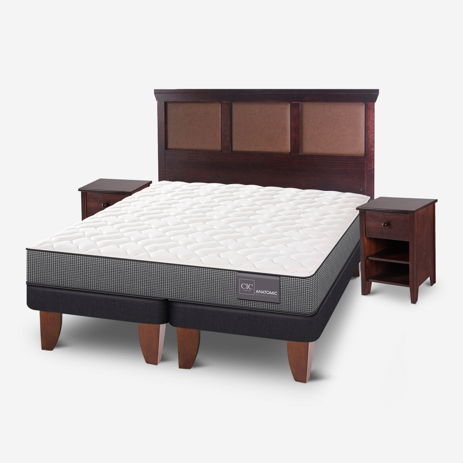 Cama Europea 2 Plazas Anatomic Base Dividida + Set Torino Chocolate