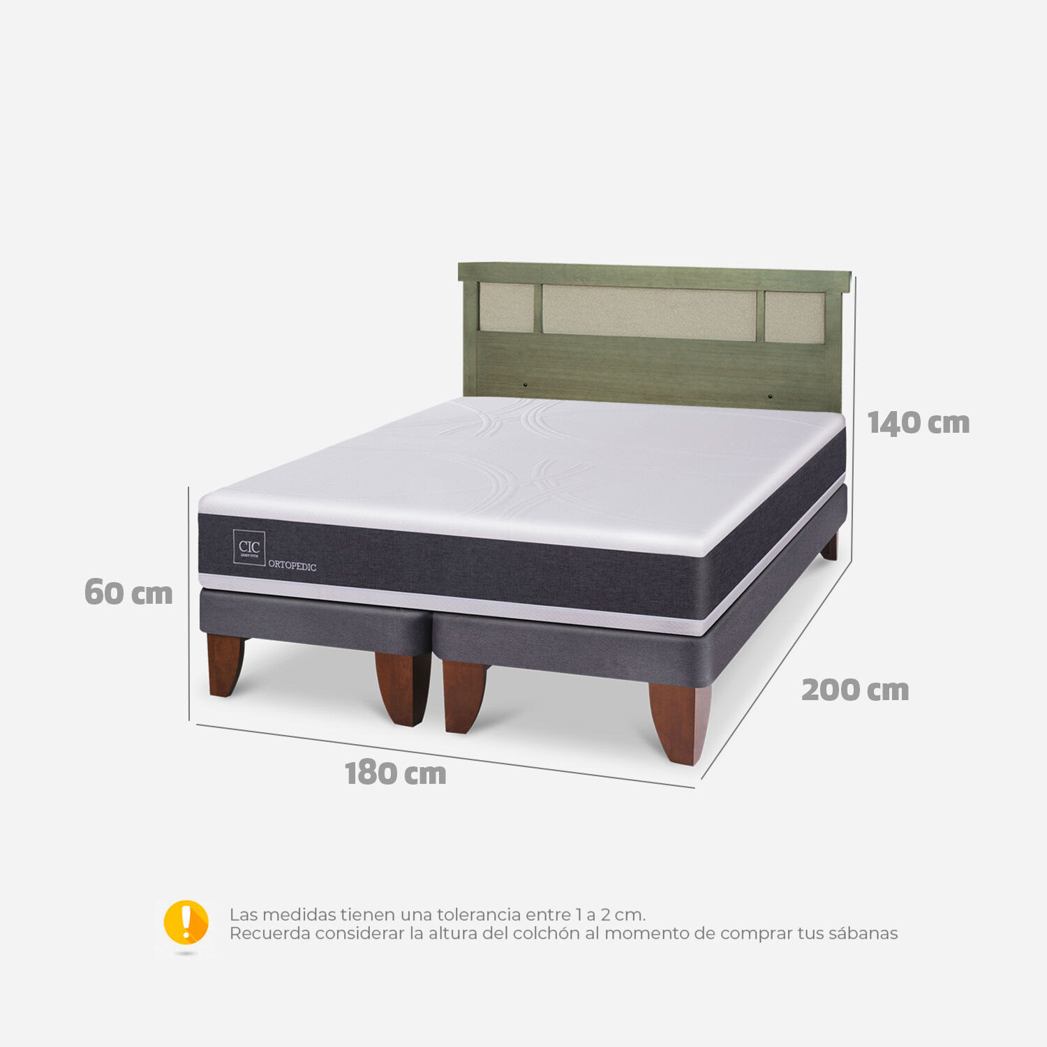 Cama Europea King Ortopedic + Respaldo Dubl&iacute;n Olivo