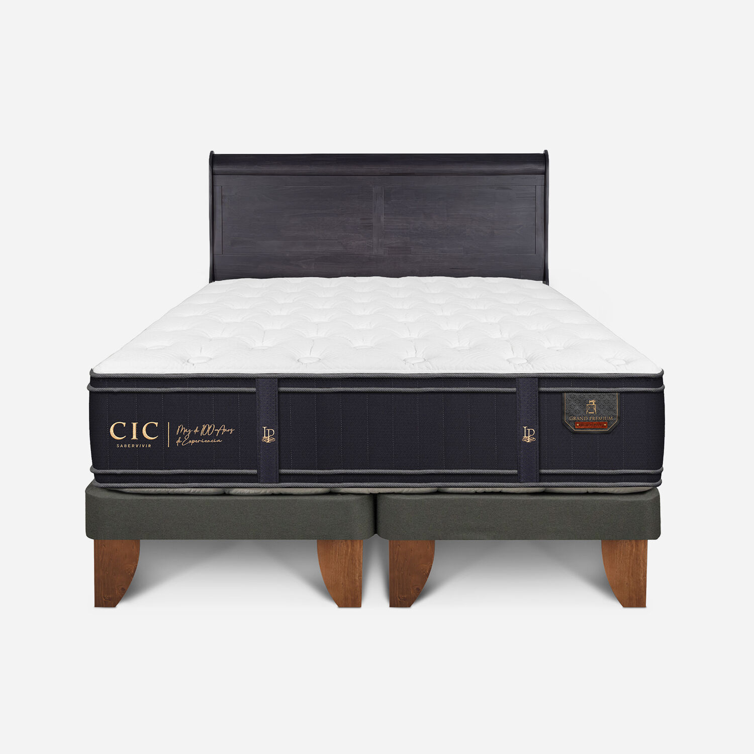 Cama Europea 2 Plazas Grand Premium Base Dividida + Respaldo Mir&oacute; Negro