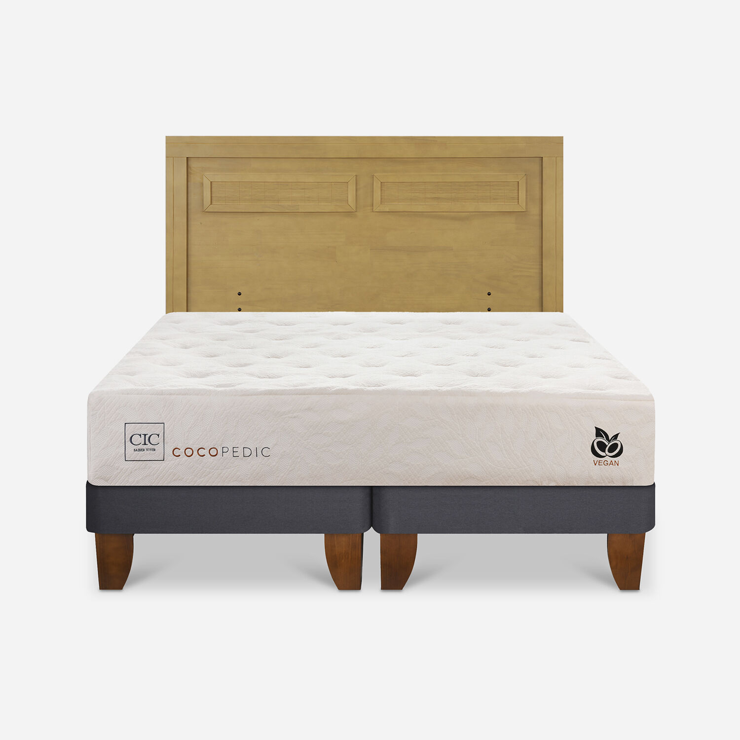 Cama Europea 2 Plazas Cocopedic Base Dividida + Respaldo Mil&aacute;n Mostaza