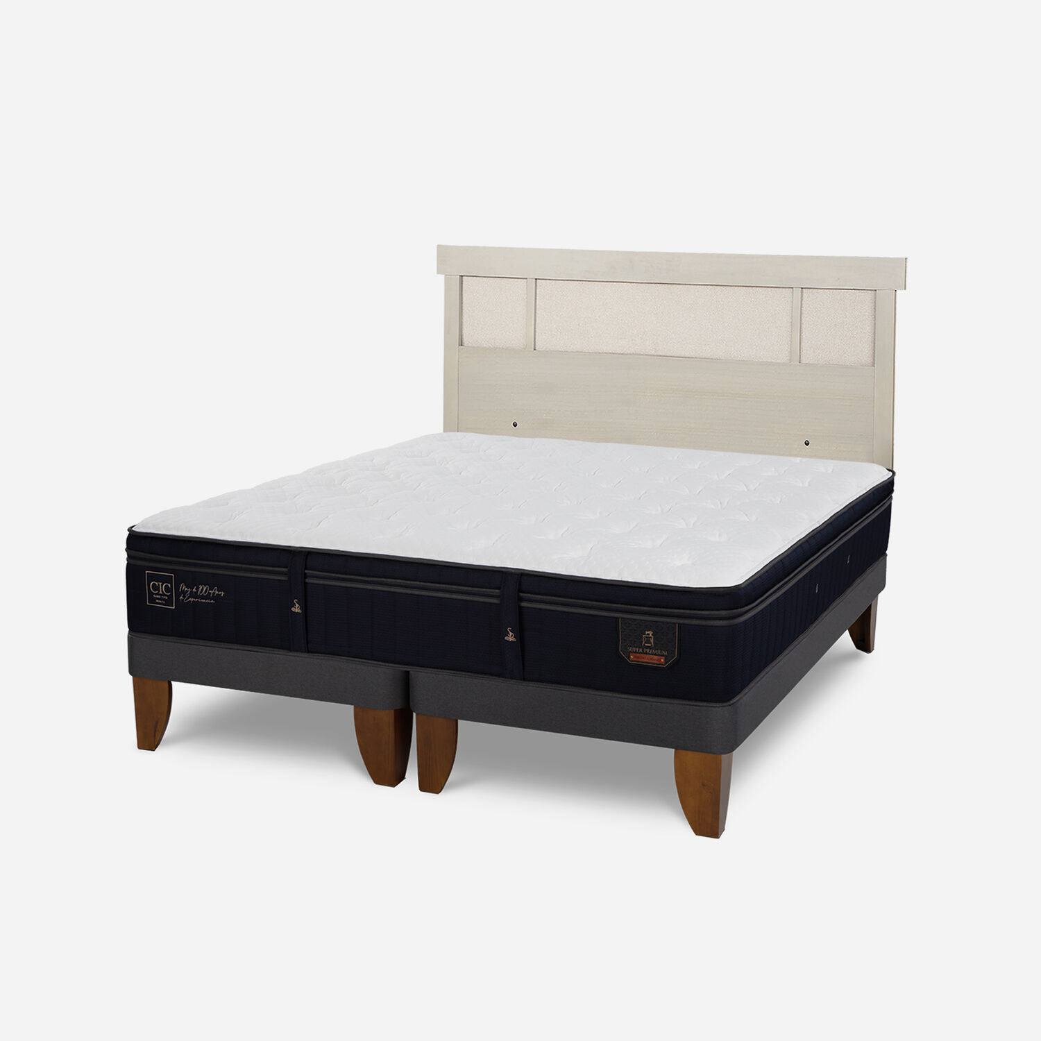 Cama Europea 2 Plazas Super Premium Base Dividida + Respaldo Dubl&iacute;n Alpino
