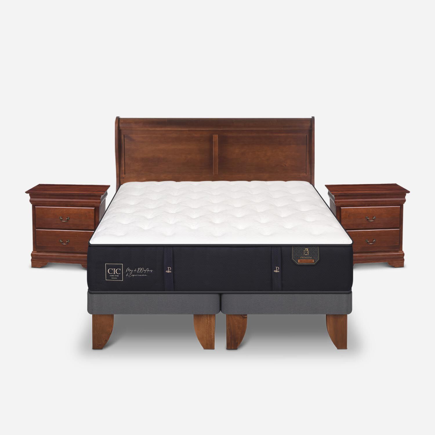 Cama Europea 2 Plazas Premium Base Dividida + Set Mir&oacute; Caramel