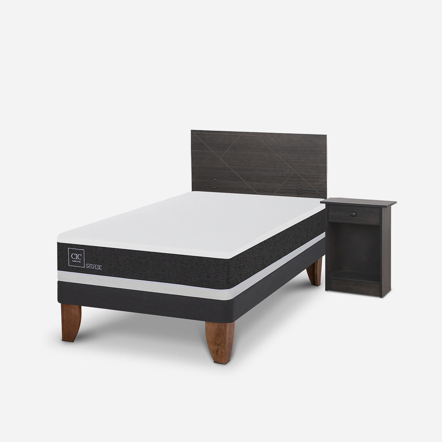 Cama Europea 1,5 Plazas Ortopedic + Set Villarrica Gris