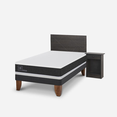 Cama Europea 1,5 Plazas Ortopedic + Set Villarrica Gris
